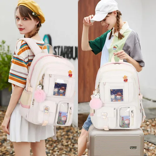 Miniatura 2 de Mochila para niñas con accesorios, bolsas para portátiles de 16 pulgadas, mochila escolar kawaii, mochila de viaje universitaria para adolescentes