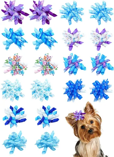 Miniatura 8 de PET SHOW 20 unidades/10 pares de moños rizados para el pelo de perros con bandas de goma para perros pequeños y medianos, en espiral