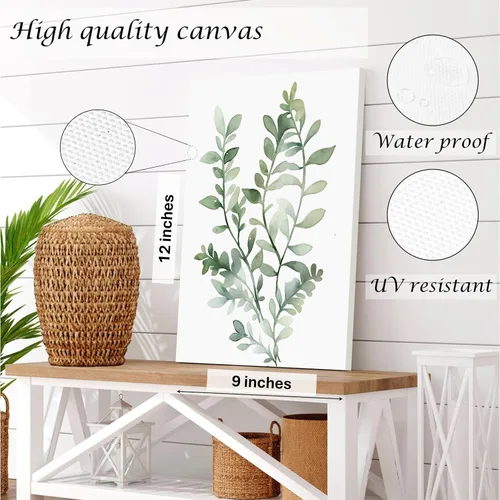 Miniatura 7 de Induslyfe Arte de pared en lienzo enmarcado de plantas botánicas de eucalipto verde salvia, juego de 6, impresiones de arte de pared de naturaleza