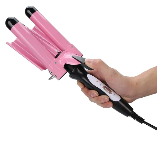 Miniatura 7 de 3 barriles rizadores de pelo, rizador de pelo de 3 barriles de 1.102 in, rizador de pelo eléctrico, herramienta de peinado para peinado largo
