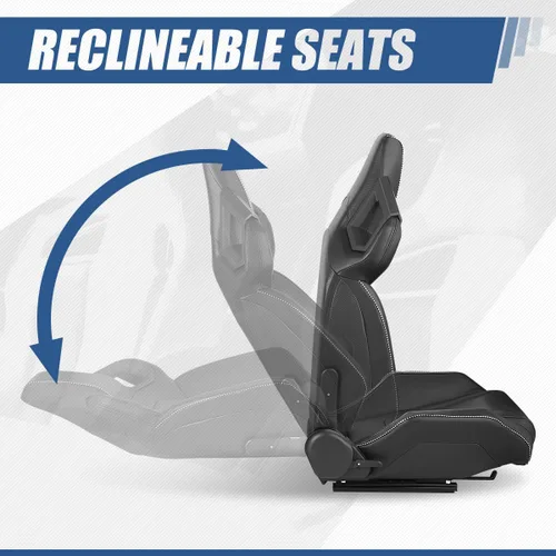 Miniatura 7 de Auto Dynasty Par de Asientos de Carreras Universales Tipo Bucket de Cuero Vinílico y Fibra de Carbono Reclinables con Rieles de Montaje Inferior