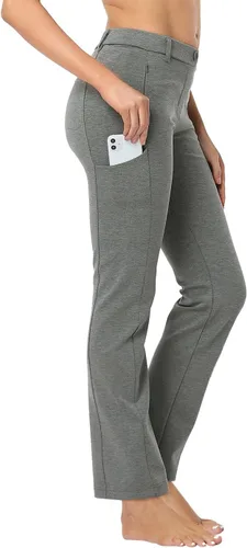 Miniatura 4 de HDE Pantalones de yoga para mujer, pierna recta, con 8 bolsillos