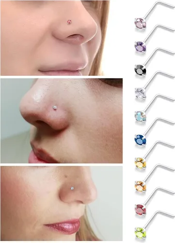 Miniatura 3 de Lsnevsie - Piercing de nariz de acero quirúrgico 18G, 20G, 22G, para mujeres y hombres, joyería de piercing de nariz con circonita cúbica de 0.059