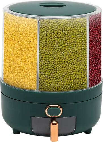 Dispensador de cereales, Dispensador de grano giratorio de 360° de 6 rejillas, Dispensador de arroz transparente sellado 6 en 1, Contenedor de verde