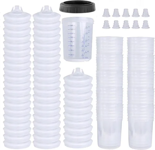 Vaso mezclador de pintura desechable para pistola de pintura automotriz, pistola de pintura en aerosol HVLP de 6 onzas (160ml), kit con sistema de