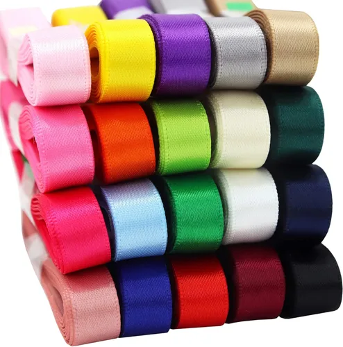 Miniatura 11 de Cinta de satén de doble cara de 1 pulgada, 20 cintas de color sólido, 1 pulgada x 2 yardas cada una total de 40 yardas por paquete, para envolver