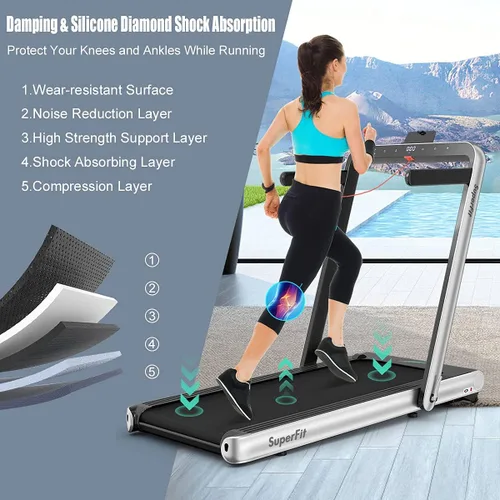 Miniatura 3 de GYMAX Caminadora plegable para debajo del escritorio, 4.75 HP 2 en 1 con control de frecuencia cardíaca, control de aplicación, pantalla táctil LED
