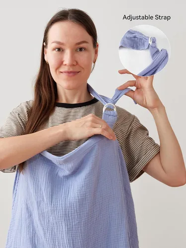 Miniatura 5 de TILLYOU Funda de lactancia de muselina para lactancia materna, 100% algodón transpirable con cuello de arco para mujer, azul