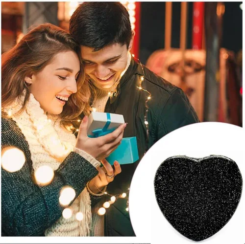 Miniatura 2 de Bonito espejo compacto en forma de corazón para bolso, espejo de viaje negro con purpurina, espejo de bolsillo pequeño de cuero, espejo