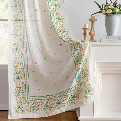 Miniatura 14 de MYSKY HOME Cortinas florales de cocina de 24 pulgadas, cortinas de lino con patrón de flores de granja, bolsillo para barra de filtro de luz aireado