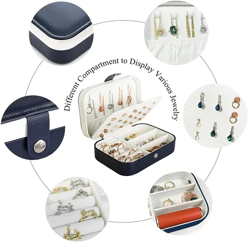Miniatura 3 de Joyero para viaje, pequeño organizador de piel sintética para mujeres y niñas, estuche miniatura de viaje de doble capa, portátil, de exhibición