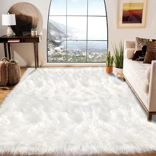 Miniatura 140 de Latepis - Tapete rectangular de piel sintética tipo lana de oveja suave, esponjosa y lavable para sala de estar, dormitorio, sala de juegos o Blanco