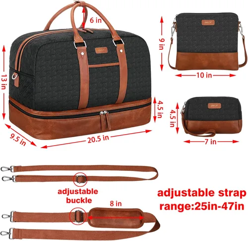 Miniatura 75 de IBFUN Bolsas de fin de semana para mujer, bolsa grande de lona para viaje, bolsa de viaje con compartimento para zapatos, 21 pulgadas, juego de 3