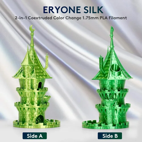 Miniatura 3 de ERYONE Filamento de ácido poliláctico (PLA) de seda bicolor para impresora 3D, de 1.75 mm +/- 0.03 mm, carrete de cartón de 1 kg (2.2 libras)