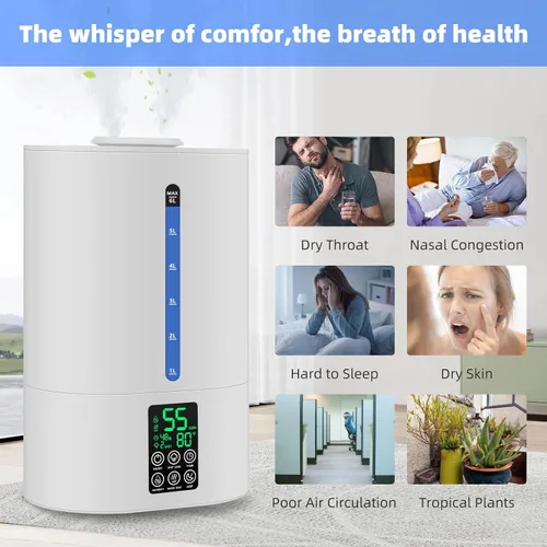 Miniatura 5 de Humidificadores de 6 L para dormitorio, habitación grande, hogar, humidificador fresco y cálido para bebés y plantas, humidificadores de escritorio