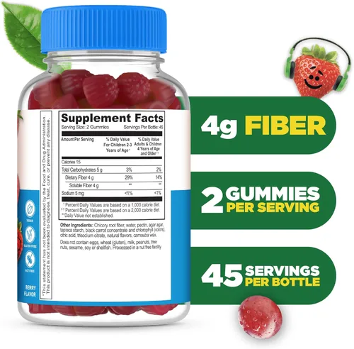 Miniatura 2 de Lifeable Gomitas de fibra prebiótica sin azúcar para niños, 0.14 onzas de fibra para niños, suplementos de fibra vegetariana de gran sabor