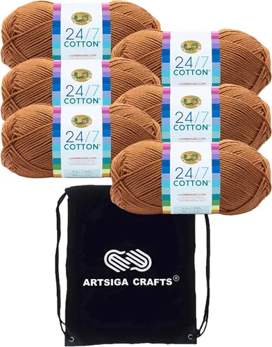 Miniatura 29 de Lion Brand 24/7 Algodón Rosa 761-101 (3 carretes - mismo lote de tinte) Hilado medio #4 de algodón para crochet y tejer con bolsa de proyecto