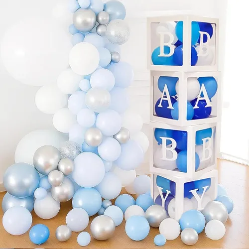 Miniatura 10 de 82 piezas de cajas de bebé de oro rosa con letras para decoraciones de baby shower, bloques de bebé transparentes jumbo para niña, caja de globos