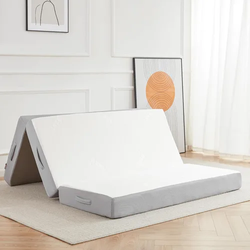 Miniatura 11 de Lazyzizi Colchón plegable, de espuma viscoelástica de 4 pulgadas, triple pliegue con funda de tela de fibra de bambú transpirable, colchón plegable