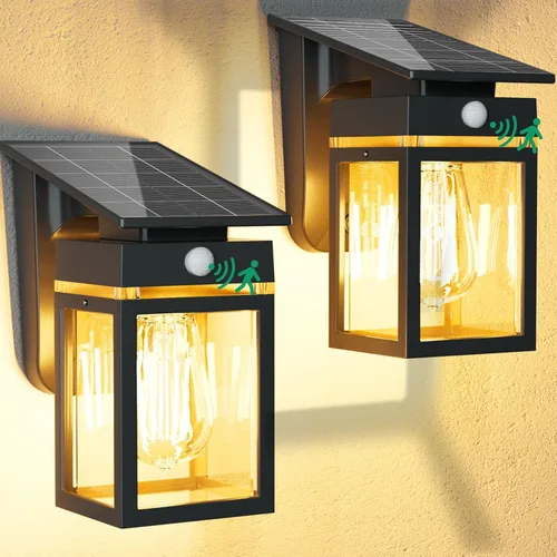 Miniatura 12 de Luces Solares de Porch al Aire Libre, del Anochecer al Amanecer y Luz de Pared con Sensor de Movimiento con Forma de Linterna, 3 Modos IP65