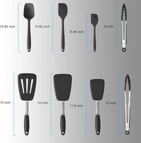 Miniatura 8 de Juego de espátulas de silicona, volteadores, pinzas, juego de utensilios de cocina, raspador de cocina resistente a altas temperaturas, espátulas