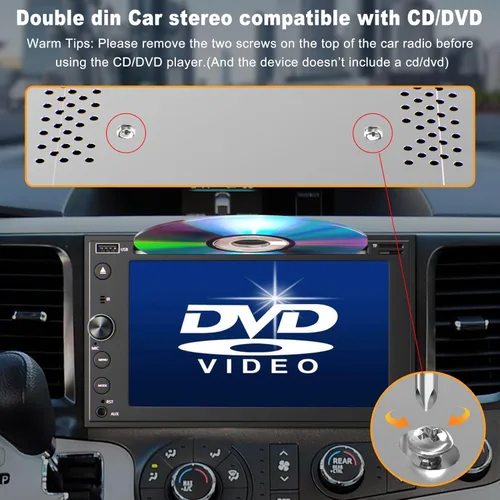 Miniatura 2 de Estéreo de coche de doble DIN con reproductor de CD/DVD, estéreo de automóvil con pantalla táctil de 7 pulgadas con Apple CarPlay y Android Auto
