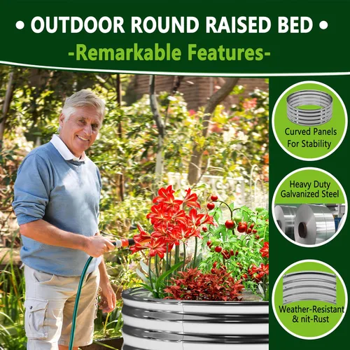 Miniatura 3 de DIIYIV 3PCS 3x3x1FT Kit de Cama de Jardín Elevada Galvanizada, Cajas para Vegetales - Caja de Flores Redonda de Metal, Camas de Plantación Grandes