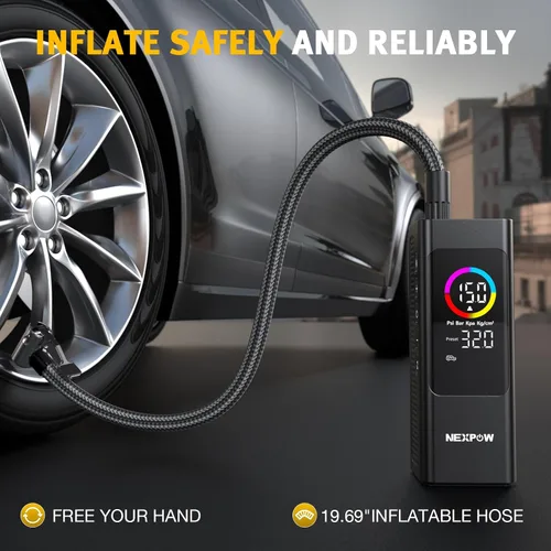 Miniatura 3 de Compresor de aire portátil para inflador de neumáticos, bomba de aire inalámbrica NEXPOW de 150 PSI con medidor digital, batería recargable de 7800