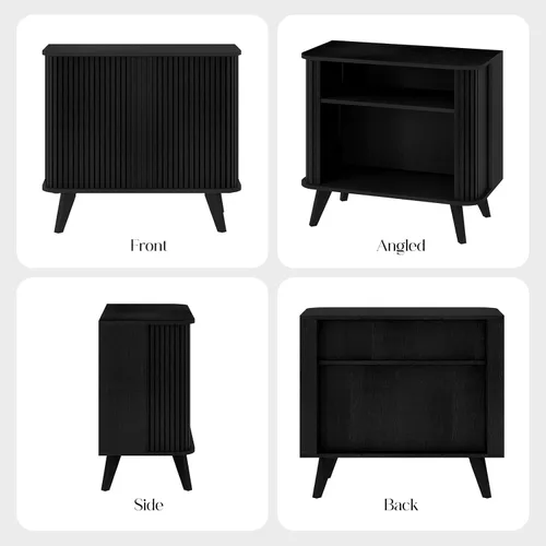 Miniatura 7 de Armario estriado de 27 pulgadas con puertas correderas, armario de almacenamiento moderno con patas para sala de estar o entrada, color negro