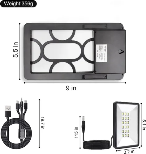 Miniatura 2 de Kit de cargador de batería solar potable o Fiexd de 5 V 3 W con batería recargable de 2400 mAh (luz LED de 3 W, USB calbe) Multifunciones f