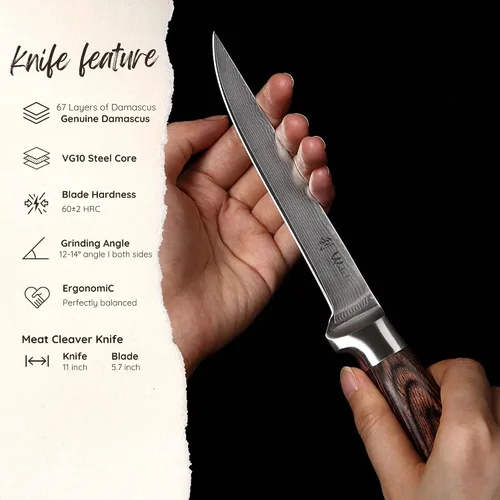 Miniatura 2 de Wakoli EDIB - Cuchillo deshuesador de damasco, hoja de precisión de 5.7 pulgadas, cuchillo de cocina profesional con núcleo VG10, mango ergonómico