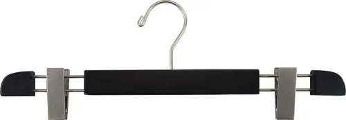 Miniatura 7 de Elegante colgador de madera con perfil bajo y clips ajustables extragrandes, perchas para pantalones o faldas con gancho giratorio cromado de 360