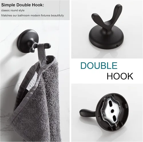 Miniatura 7 de BGL Juego de accesorios de baño, barra de toalla extensible ajustable negro mate, juego de 4 piezas de accesorios de baño, juego de accesorios