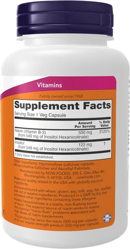 Miniatura 2 de NOW Foods Suplementos, Niacina (Vitamina B-3) 500 mg, Sin Enrojecimiento, Doble Fuerza, Salud Nutricional, 90 Cápsulas Vegetales