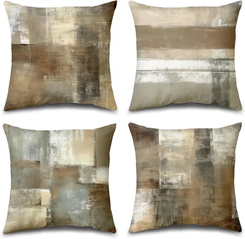 Miniatura 14 de Juego de 4 fundas de almohada de arte abstracto azul y gris de 18 x 18 pulgadas, fundas de cojín decorativas modernas para dormitorio, sofá y sala