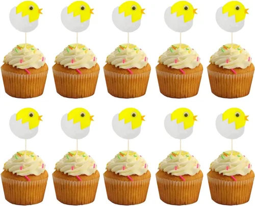 Miniatura 2 de ABOOFAN 48 piezas de decoración para cupcakes de pollito, adorables, decoración de Pascua de cumpleaños, decoración de ducha, comida, fiesta, postre