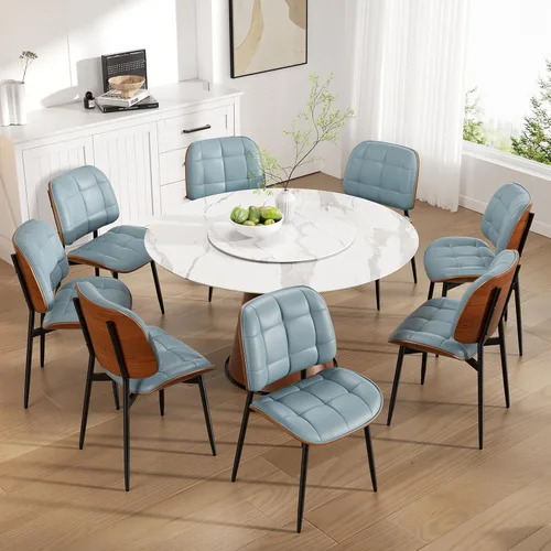 Miniatura 29 de Silla de comedor, moderna de mediados de siglo con cojín grueso, sillas de cocina tapizadas de piel sintética con respaldo de madera curvada de Beige