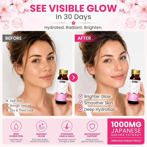 Miniatura 6 de Sakura - Bebida de colágeno – Péptidos marinos hidrolizados con extracto de flor de cerezo y mangostán, hidratación y elasticidad, soporte