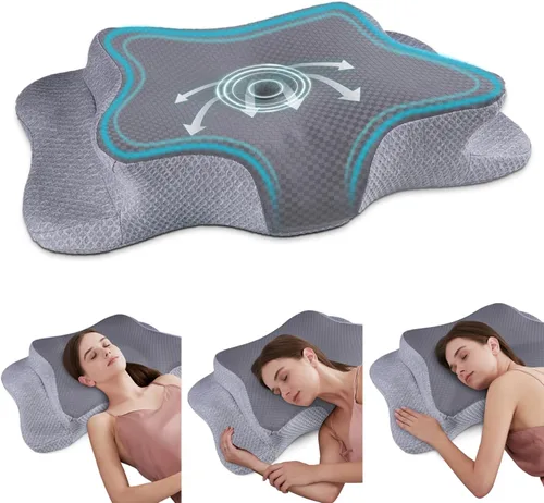 Miniatura 14 de CHxxy Almohada de espuma viscoelástica, almohada cervical para aliviar el dolor de cuello y hombros, almohada ergonómica de contorno para cama