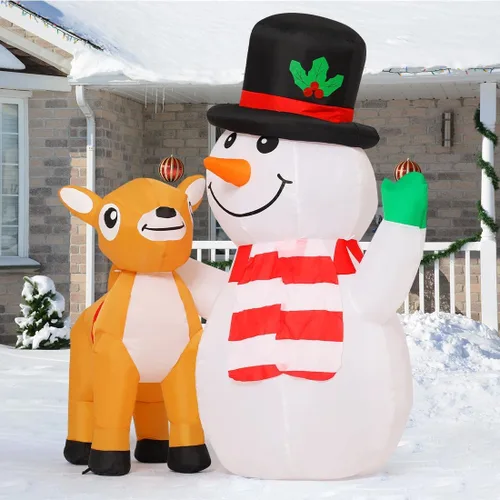 Miniatura 4 de COMIN Muñeco de nieve navideño inflable de 5.2 pies para decoraciones al aire libre, muñeco de nieve reno inflable con LEDs integradas