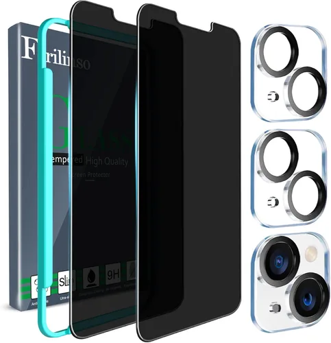 Ferilinso Protector de pantalla de privacidad para iPhone 13 y iPhone 14, paquete de 2 protectores de pantalla de vidrio templado antiespía 9H,