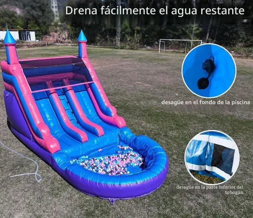Miniatura 5 de Tobogán acuático de grado comercial de 21 pies de largo para niños y adultos, (doble tobogán) (PVC completo resistente)