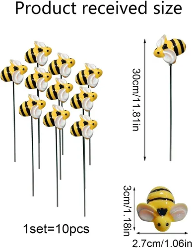 Miniatura 8 de 10 piezas de estacas de jardín de abejas decoración de metal para patio delantero, palillos florales para primavera y verano, resina, abejorros