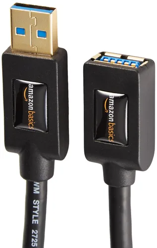 Miniatura 3 de Amazon Basics Paquete de 2 cables de extensión USB-A 3.0, 4.8 Gbps de alta velocidad, conectores chapados en oro macho a hembra, 6 pies, color negro