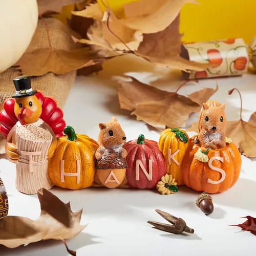 Miniatura 3 de JOYIN Decoración de mesa de pavo de calabaza de Acción de Gracias, figuras de pavo de resina, decoración de Acción de Gracias, mesa de cosecha
