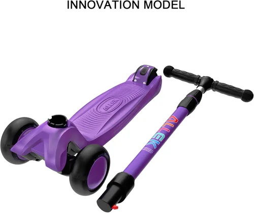 Miniatura 6 de Allek - Kick Scooter B03. Monopatín de 3 ruedas de Poliuretano iluminadas, extra anchas con sistema inclinable y deslizante (Lean 'N Glide), Morado