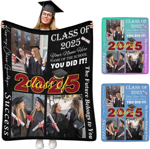 Miniatura 14 de Manta personalizada de graduación 2025, manta personalizada para regalo de graduación con nombre de la universidad, manta de felicitación