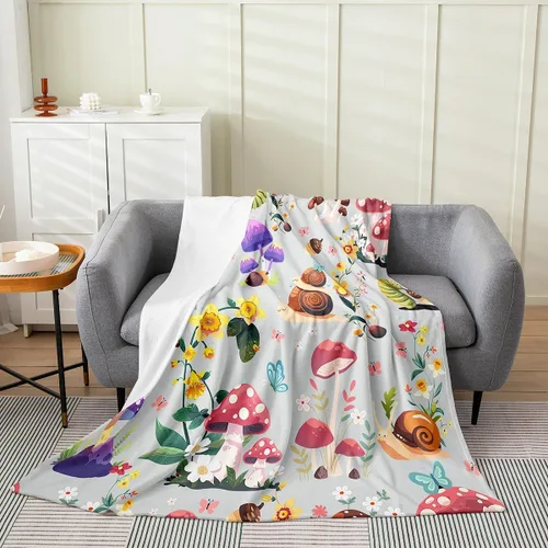 Miniatura 47 de jejeloiu Cute Mushroom Decor Plush Throw Blanket, For Kids Boys Girls 40"x50" Botanical Plants All Season,Bed Blanket Cartoon Mushrooms Flannel