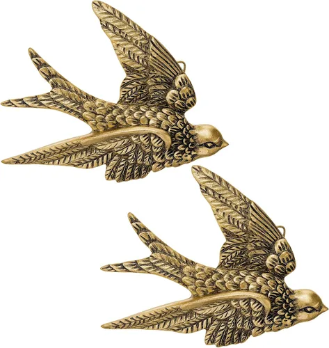 Miniatura 14 de Kathfly 2 piezas de escultura de pared vintage de resina dorada 3D, decoración de pared de latón dorado flotante para sala de estar, jardín al aire