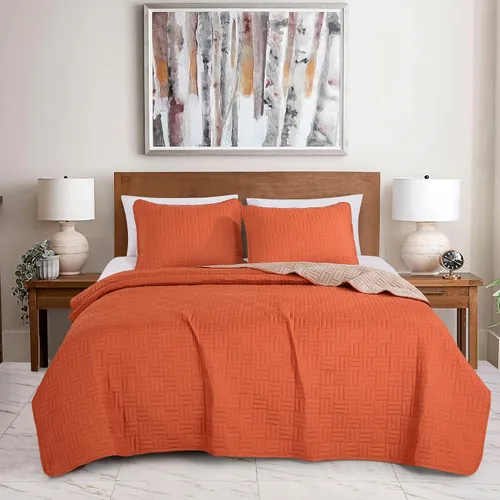 Miniatura 9 de ESCA Fawda - Juego de colcha acolchada reversible de 3 piezas con 2 fundas de almohada, tamaño King/Cal King
